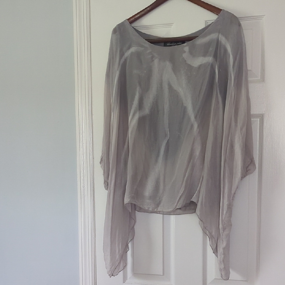 Italian Silk Soie Blouse Dolman Sleeves Boxy Cropped Flowy Ombre Boho Earthy